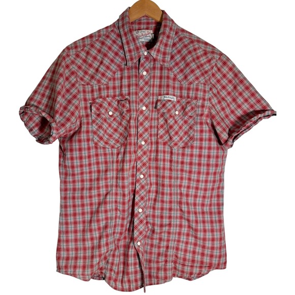 True Religion Other - True Religion Men's Rocky Short Sleeve Pearl Snap Plaid Western Shirt Red XL